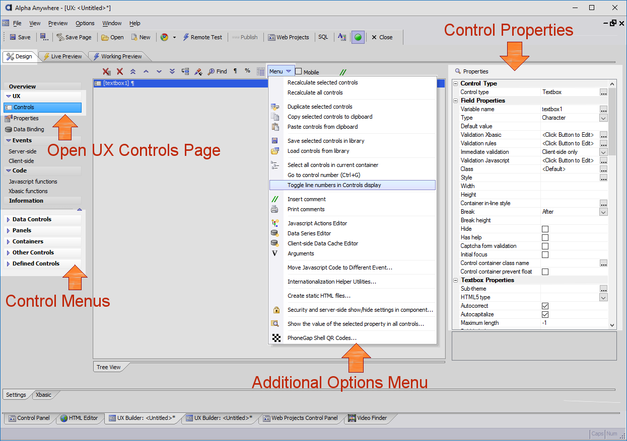 The UX Controls page